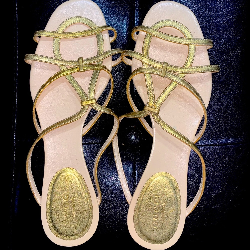Gucci Gold Strappy Flat Sandals